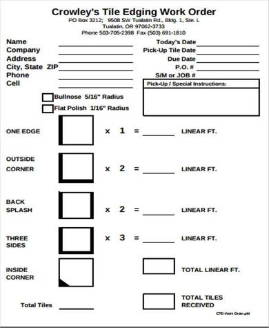 blank work order form example