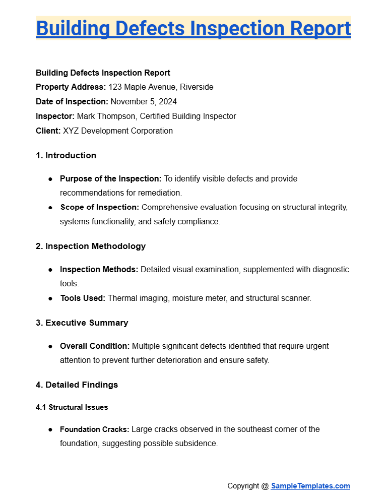 building defects inspection report