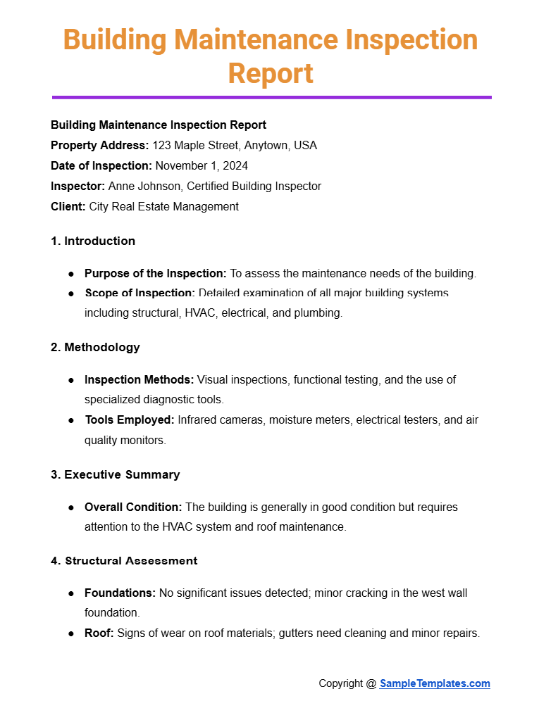 building maintenance inspection report