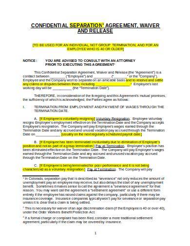 confidential employment separation agreement sample