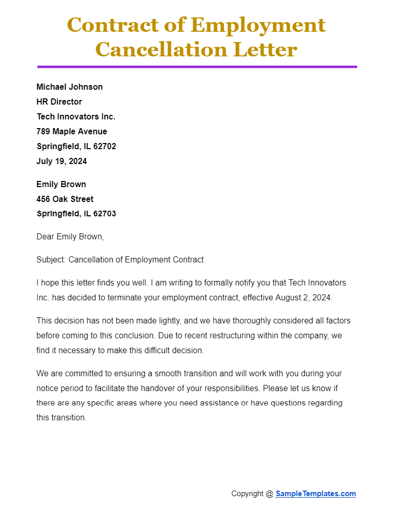 contract of employment cancellation letter