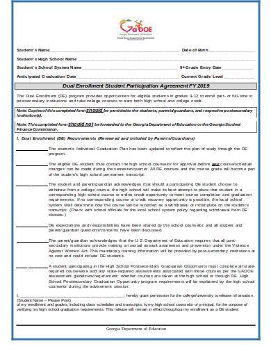 dual enrollment student participation agreement