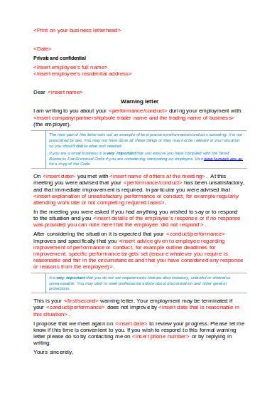 employee firstsecond warning letter template