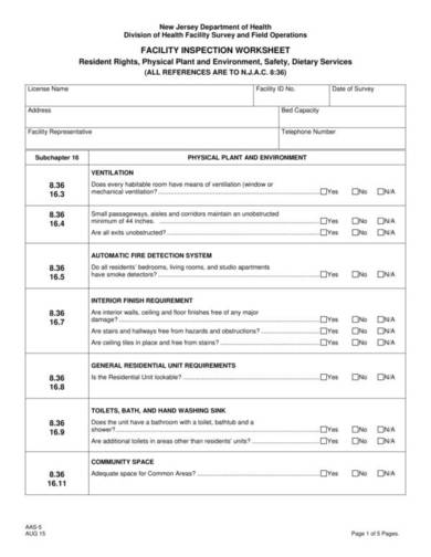 facility inspection worksheet template