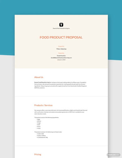 food product proposal template