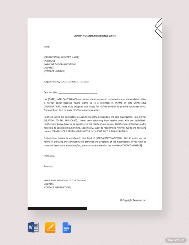 free charity volunteer reference letter template