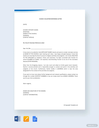 free church volunteer reference letter template