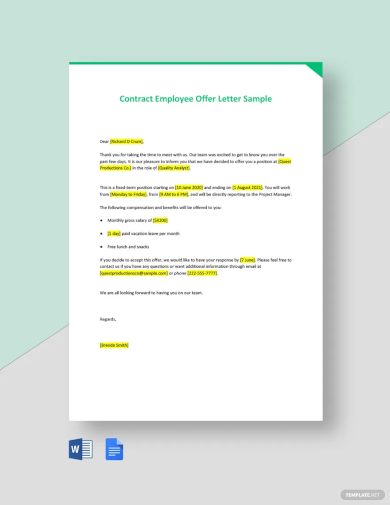 free contract employee offer letter sample template