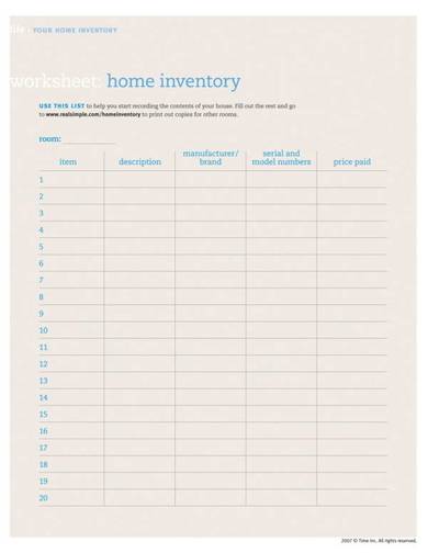 home inventory worksheet template