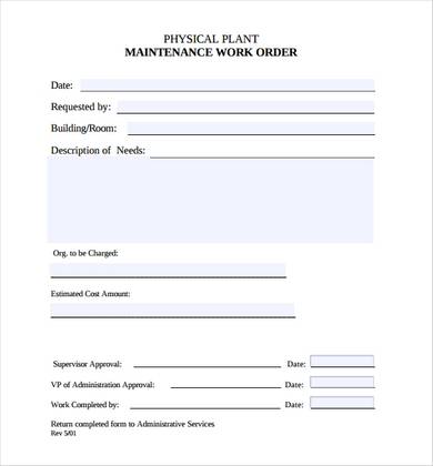 hotel maintenance work order form