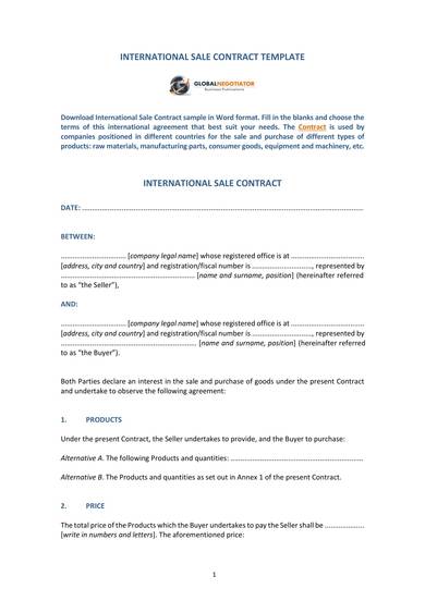 international sale contract template sample