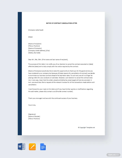 notice of contract cancellation letter template