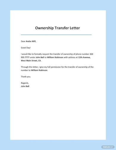 ownership transfer letter template