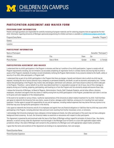 participation agreement and waiver form