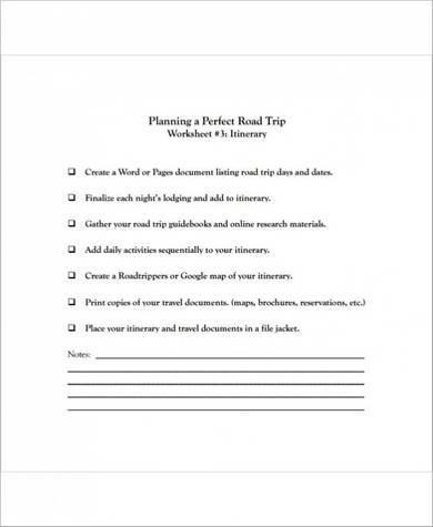 perfect road trip itinerary sample template