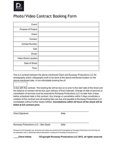photo video contract booking form