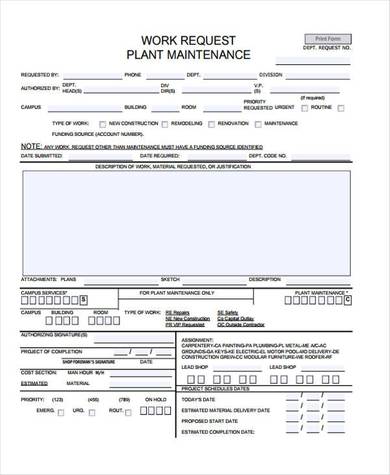 plant maintenance work request form