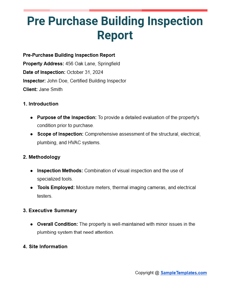 pre purchase building inspection report