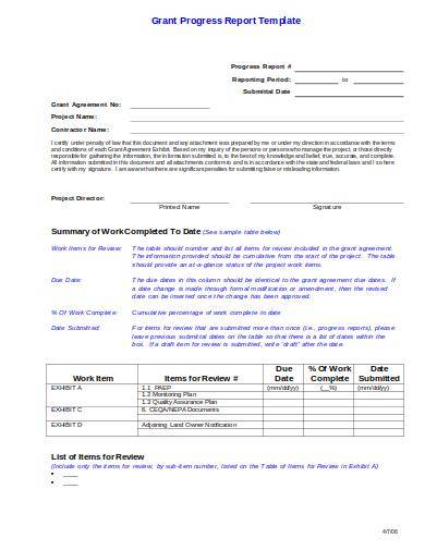 project grant progress report sample template