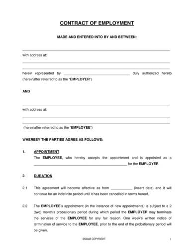 sample contract of employement template