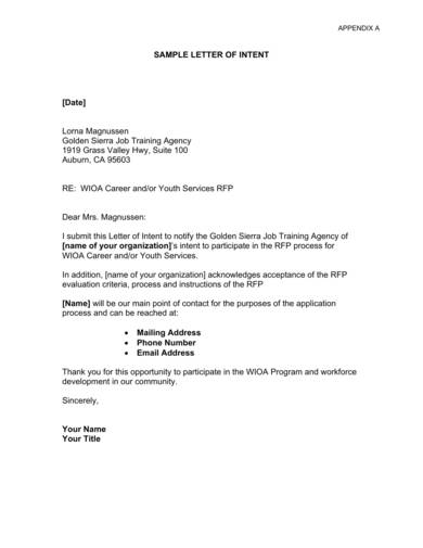 sample letter of intent to participate in community program