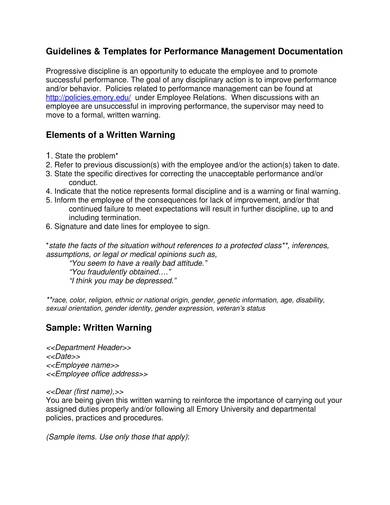sample written warning letter for performance or behavior