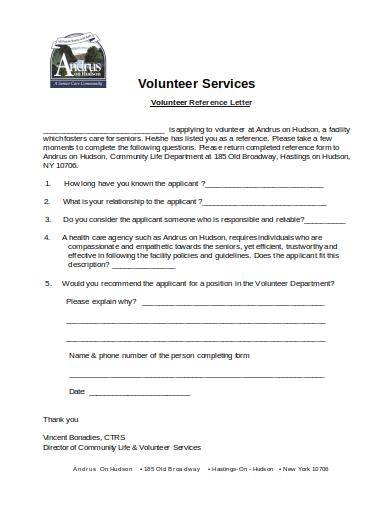senior care volunteer reference letter sample