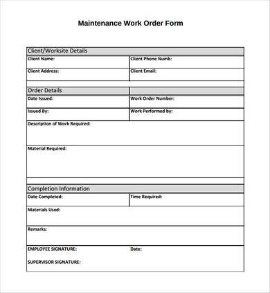 FREE 9+ Maintenance Work Order Samples in PDF | MS Word
