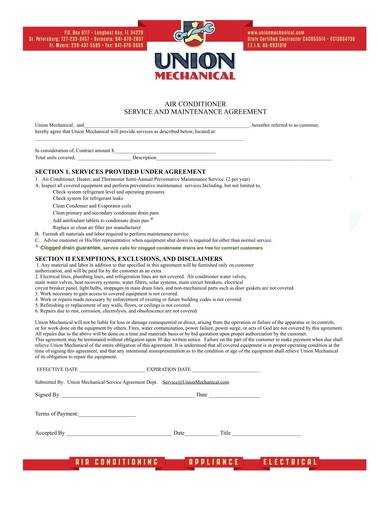 ac maintenance contract template