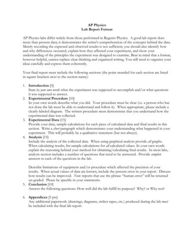 Sample Lab Report Physics The Document Template 0705