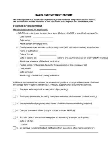 basic recruitment report sample template 1