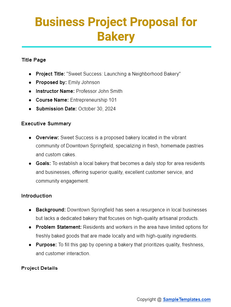 business project proposal for bakery