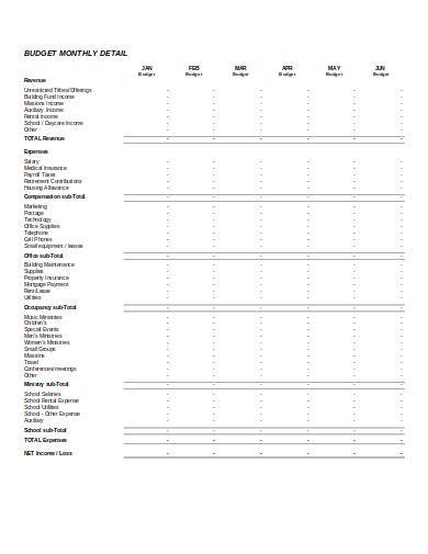 church ministry budget worksheet template