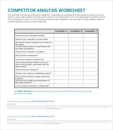 competitor analysis worksheet sample