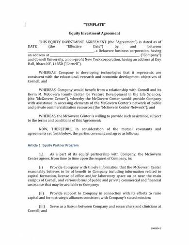 equity investment agreement contract template