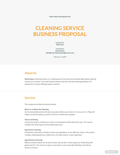 free cleaning service business proposal template