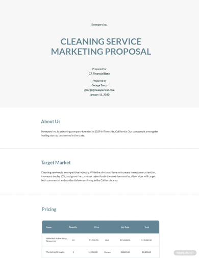 free cleaning service marketing proposal template