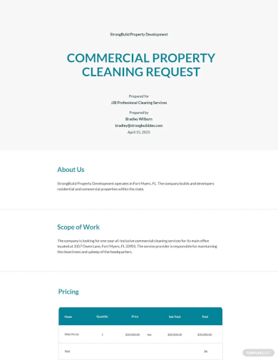 free cleaning service request proposal template