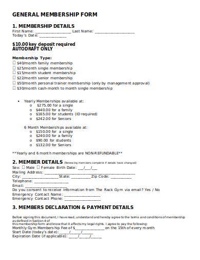 general membership form and contract
