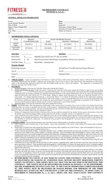 gym membership contract and application form