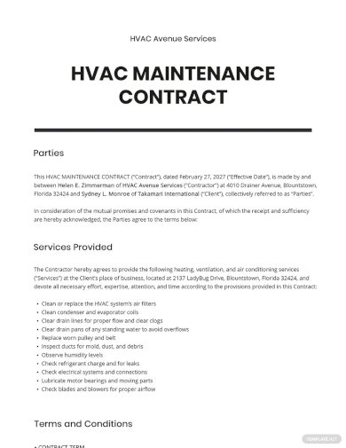 hvac maintenance contract template