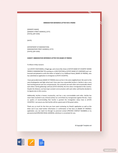 immigration reference letter for a friend template