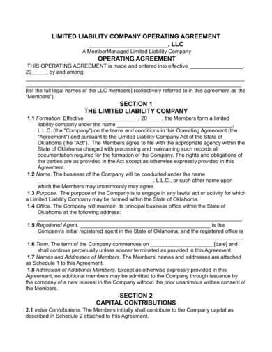 limited liability company operating agreement sample