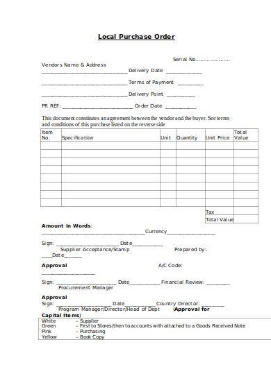 local product purchase order form sample