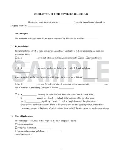 major home remodeling contract sample