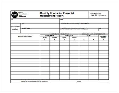 monthly contractor financial management report template