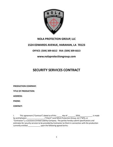 printabe security guard contract sample