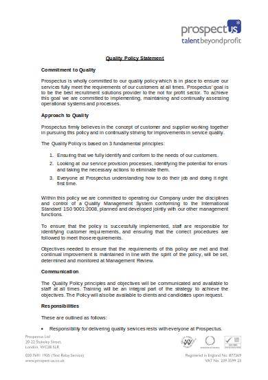 recruitment company quality policy statement