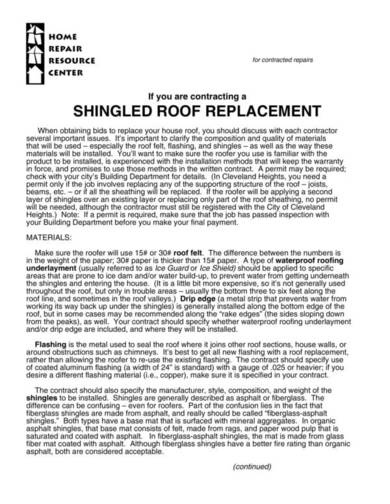 residential shingled roof replacement contract sample