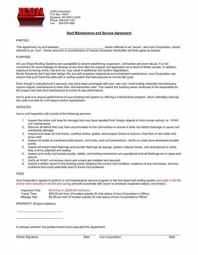 roof maintenance agreement contract template